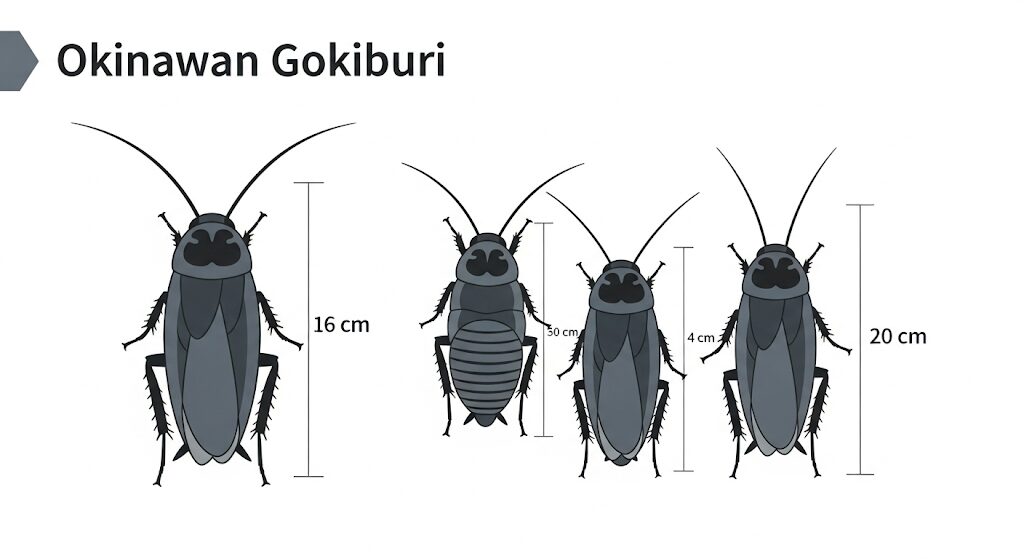 沖縄ゴキブリの大きさを本土とcmで比較